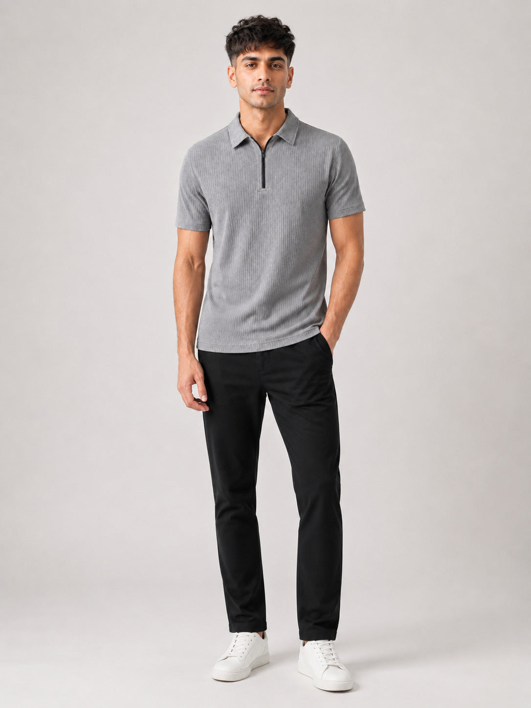 Grey Rib Polo tshirt for Men Shopflo