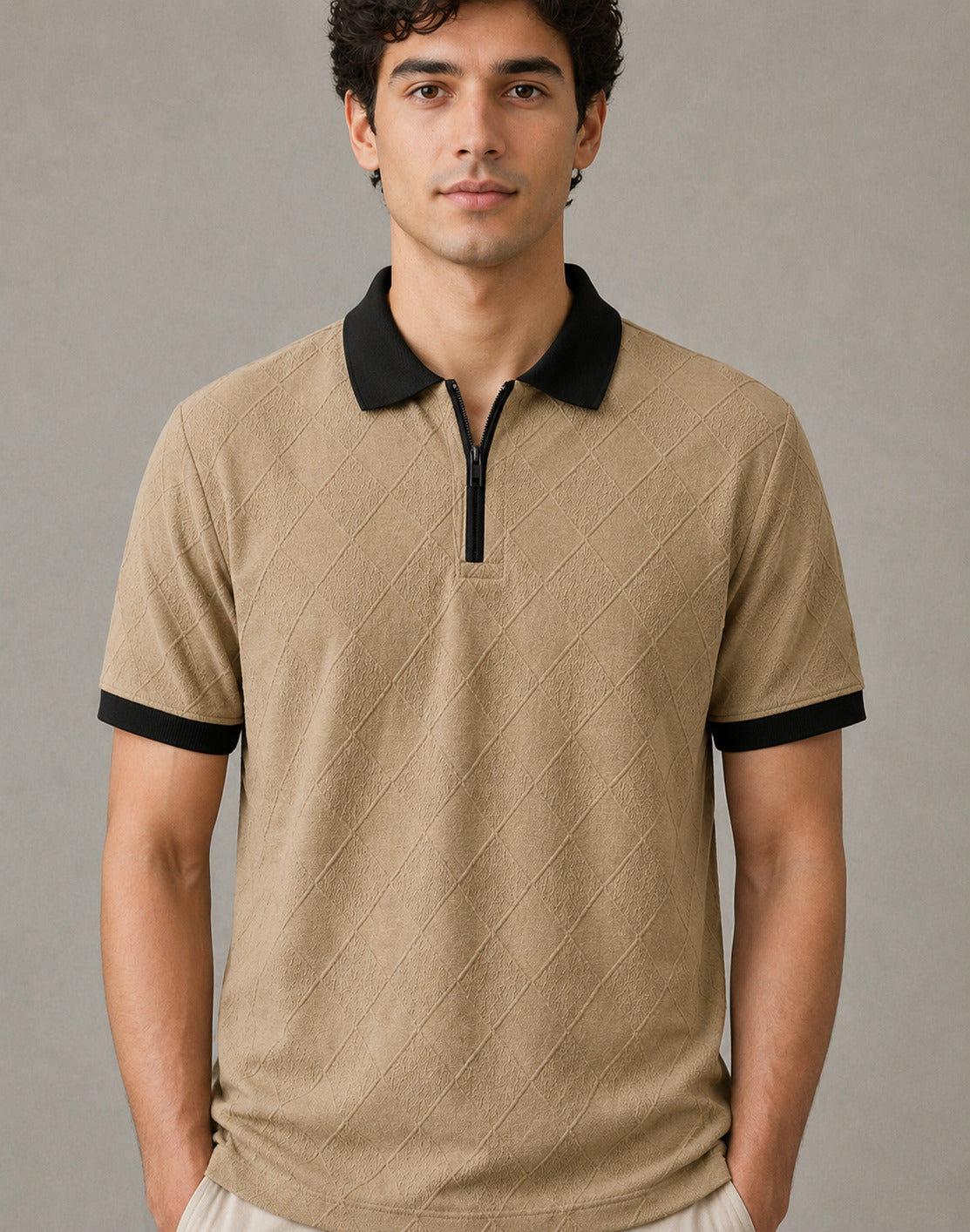 Polo Pack of 2 -(Rib-Grey_Zipper && Zip-Dimd_Beige_Black)